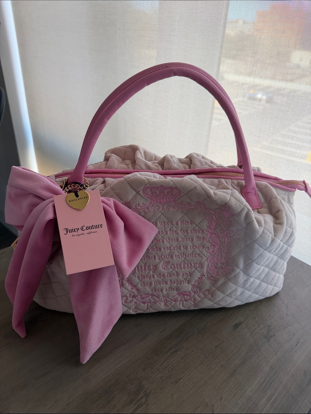 Juicy Couture Timeless Tale Pink and Cream Quilted Bowler